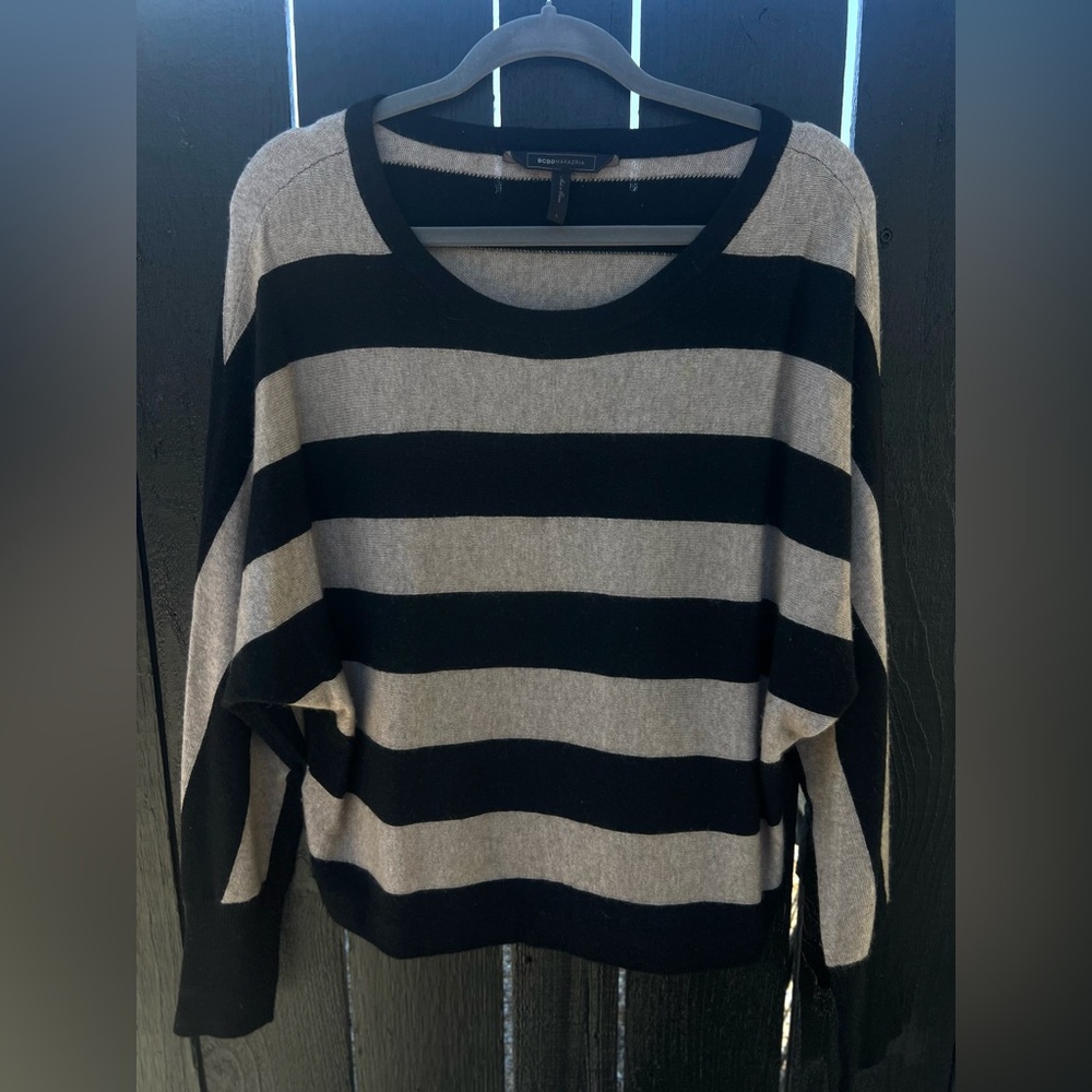 BCBGMaxAzria Black and Tan Striped Sweater
